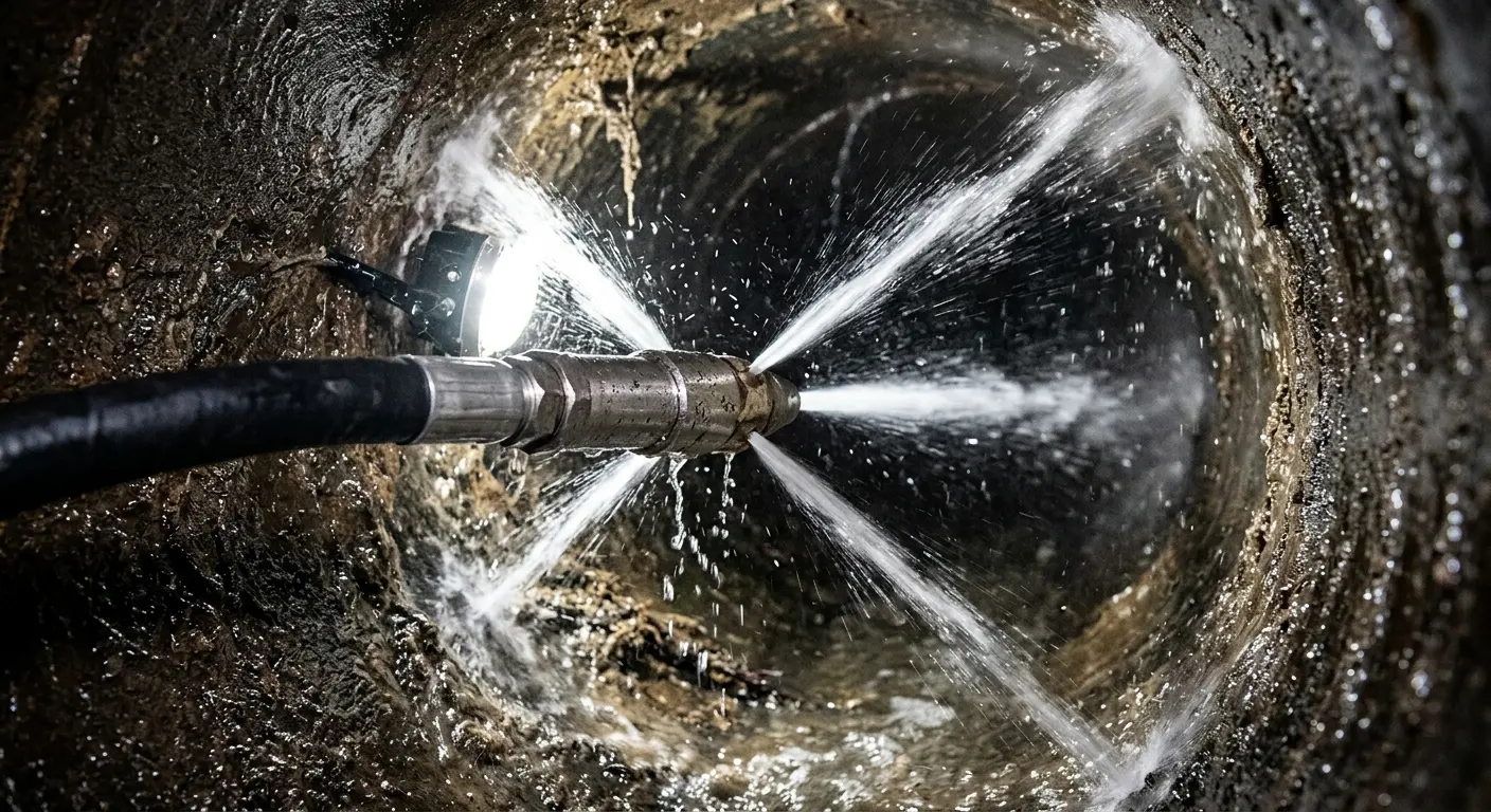 High-pressure hydro jetting nozzle cleaning sewer pipe for Storm Drain Cleaning in Thousand Oaks